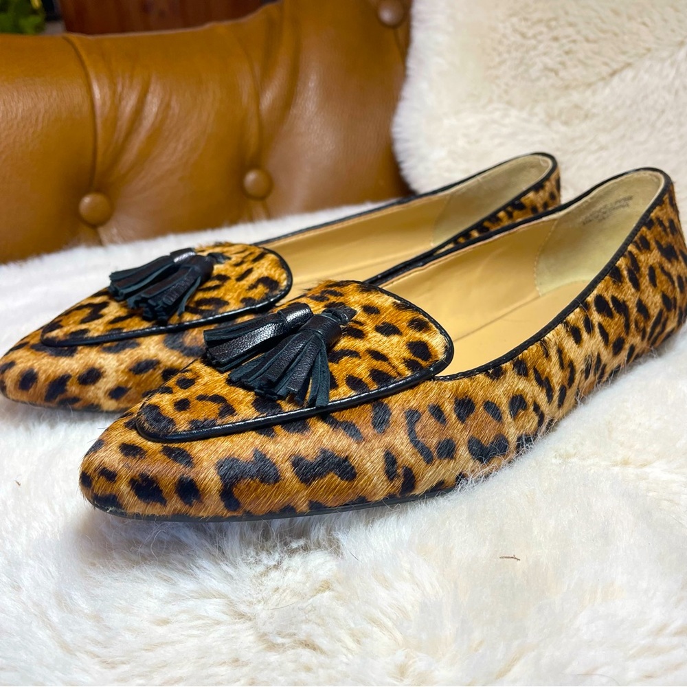 Francesca Leopard Driving Flats. Genuine leather, calf hair. Size 6N (Narrow)